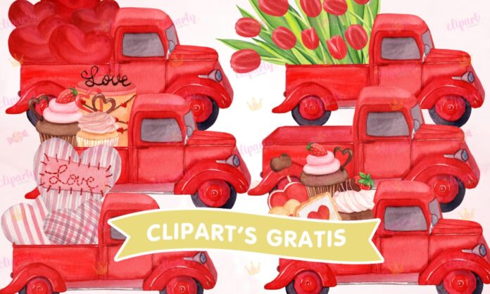 Cliparts, Amor y Amistad, camionetas, corazon, tulipanes, watercolor