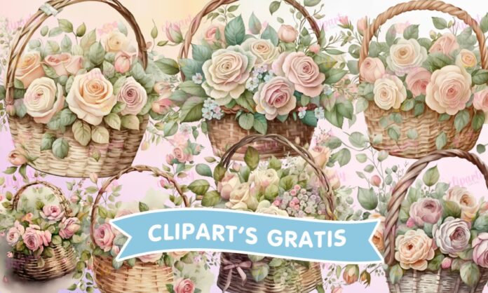 Cliparts, Floral, canasta, amor y amistad, watercolor