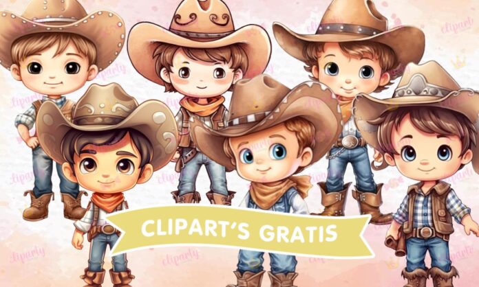 Cliparts, Ninos, vaqueros, sombreros, botas