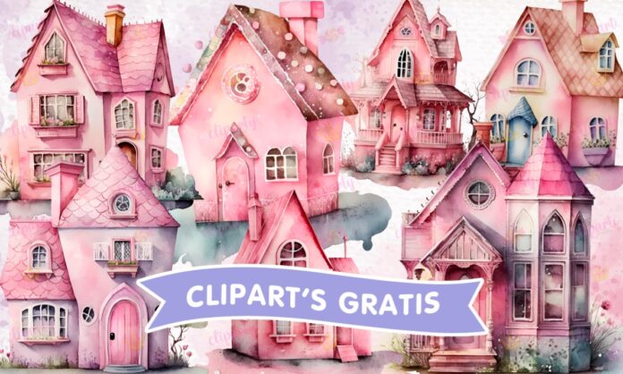 Cliparts, Objetos, casas, amor y amistad, watercolor