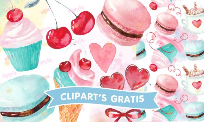 Cliparts, Amor y Amistad, Postres, watercolor, papel