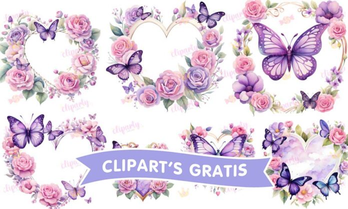 Cliparts, Amor y Amistad, corazones, mariposas, floral