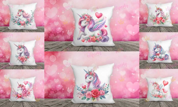 Cliparts, Amor y Amistad, unicornios, corazones, floral