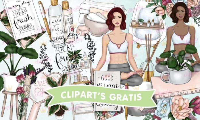 Cliparts, Dia de la Mujer, objetos, meditacion, floral