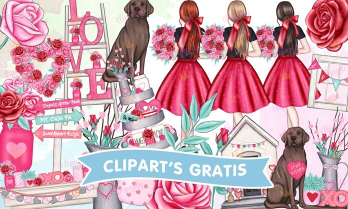 Cliparts, Amor y Amistad, chicas, mascota, objetos, floral