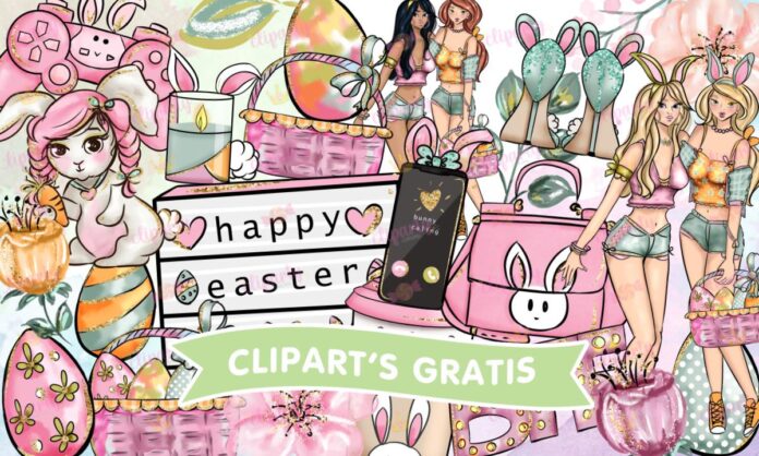 Cliparts, Pascua, chicas, objetos, floral, glitter