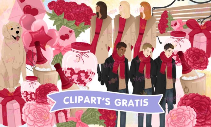 Cliparts, Amor y Amistad, pareja, regalos, floral