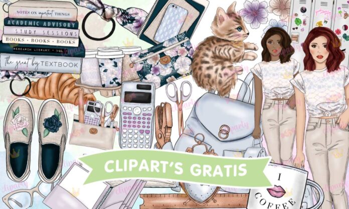 Cliparts, Día de la Mujer, objetos, oficina, floral