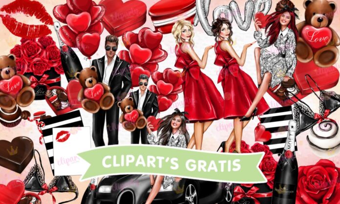 Cliparts, Amor y Amistad, pareja, globos, chocolates