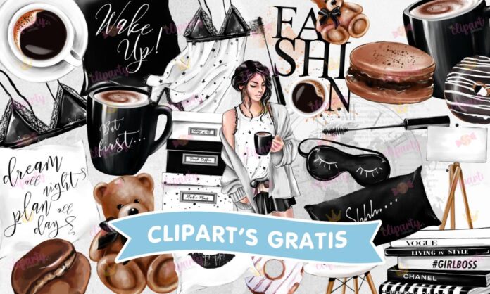 Cliparts, Dia de la Mujer, cafe, objetos, recamara