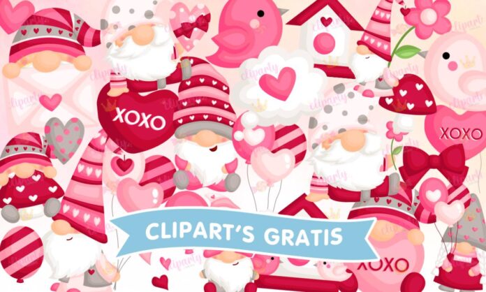 Cliparts, Amor y Amistad, gnomos, cartas, corazones