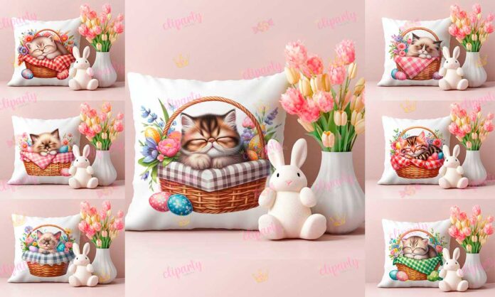 Cliparts, Pascua, gatitos, canasta, floral