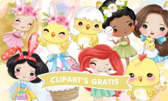 Cliparts, Pascua, princesas, conejos, glitter