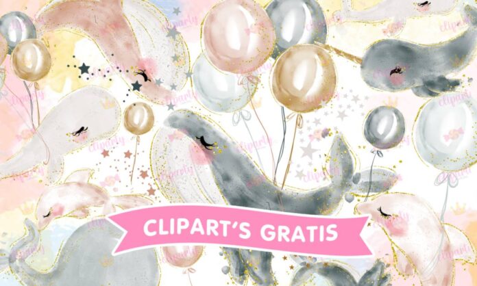 Cliparts, Oceano, ballenas, globos, glitter, watercolor