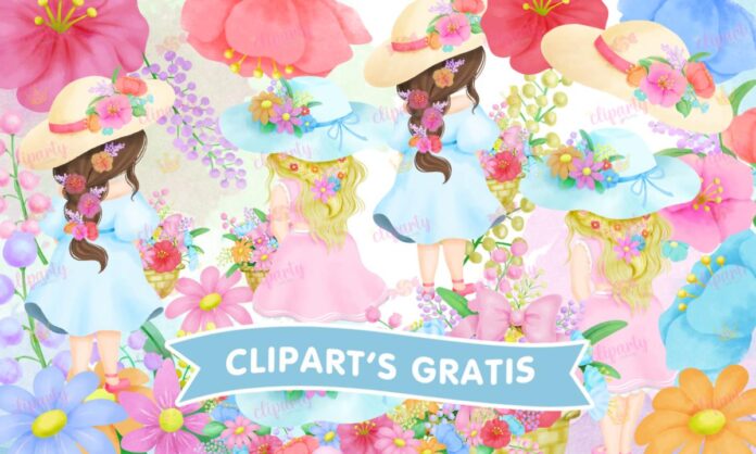 Cliparts, Primavera, ninas, floral