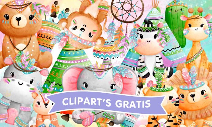 Cliparts, Safari, animalitos, tribal, watercolor