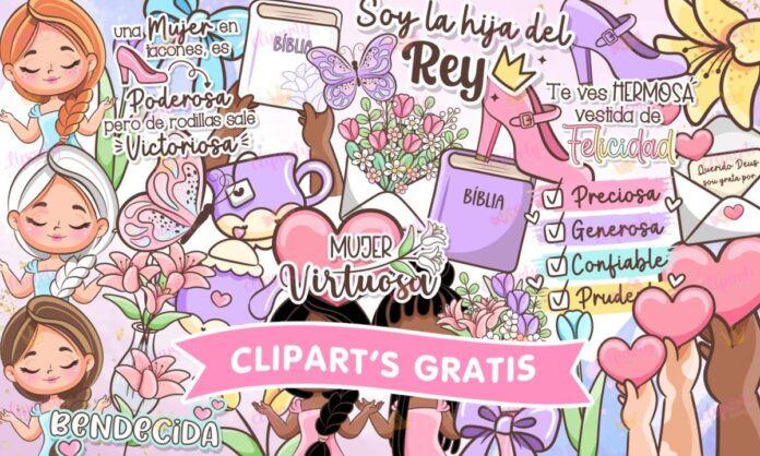 Cliparts, Dia de la Mujer, frases, floral, religion