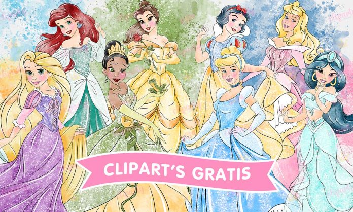 Cliparts, Princesas, ninas, watercolor, glitter