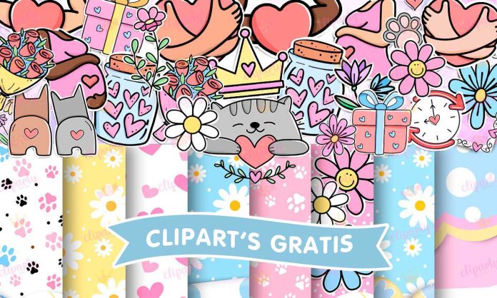 Cliparts, Mama, corazones, florales, papeles