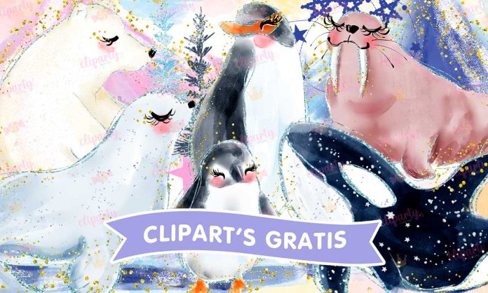 Cliparts, Animales, Polo Norte, glitter, watercolor