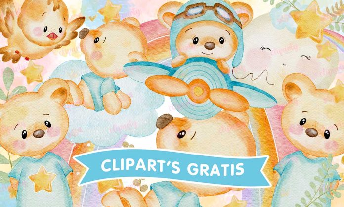 Cliparts, Baby Shower, oso, arcoiris, watercolor