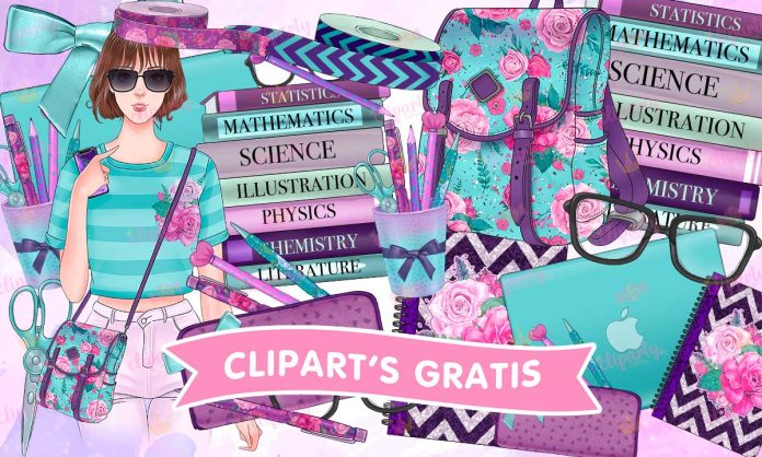 Cliparts, Escolar, ninas, objetos