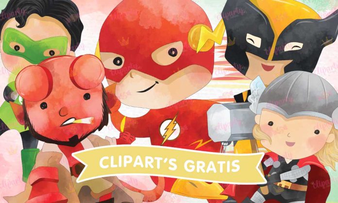 Cliparts, Superheroes, ninos, watercolor