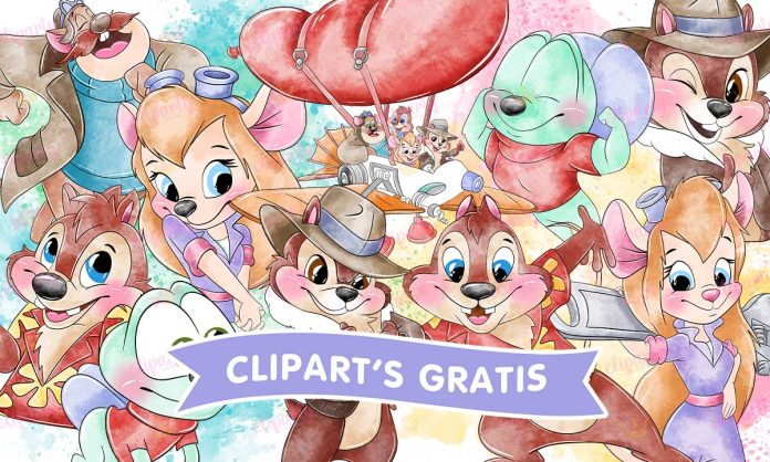 Cliparts, Caricaturas, personajes, Chip y Dale, watercolor