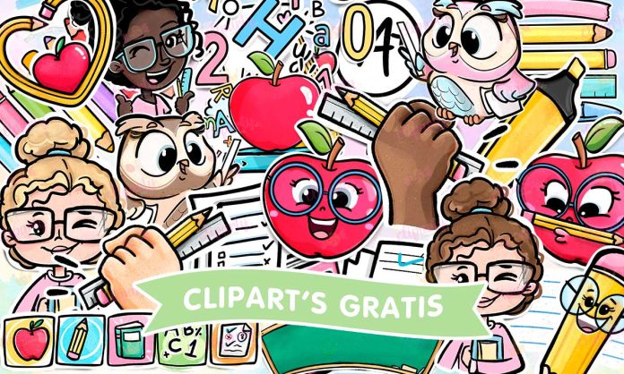 Cliparts, Dia del Maestro, objetos, manzanas, notas