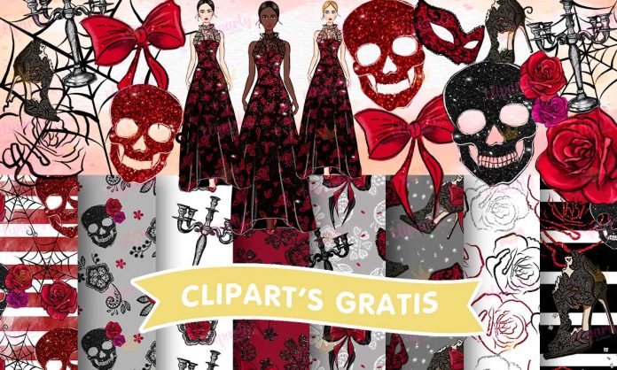 Cliparts, XV Anos, calaveras, papel, glitter