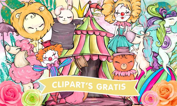 Cliparts, Circo, animales, payasos, floral, glitter