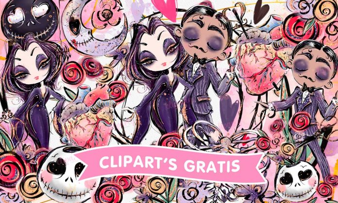 Cliparts, Amor y amistad, personajes, pareja, floral, glitter