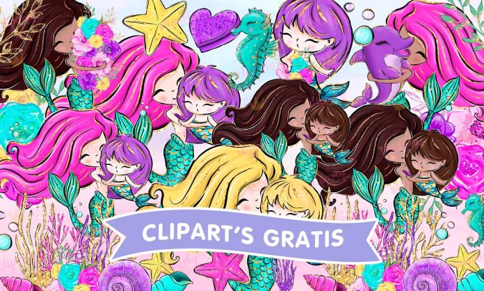 Cliparts, Mama, sirenas, delfines, floral, glitter