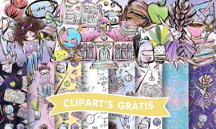 Cliparts, Dia del Maestro, Objetos, escuela, papeles, glitter