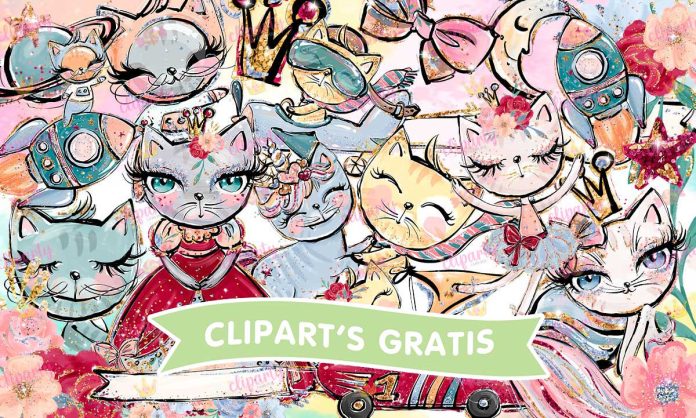 Cliparts, Mascotas, gatitos, floral, glitter