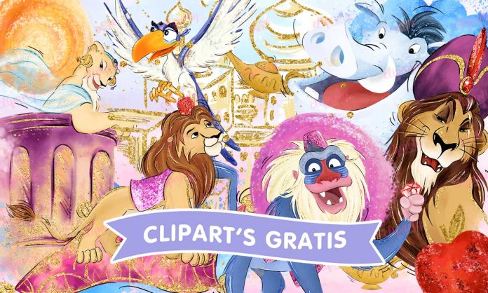 Cliparts, Peliculas, Aladino, El Rey leon, Objetos, glitter