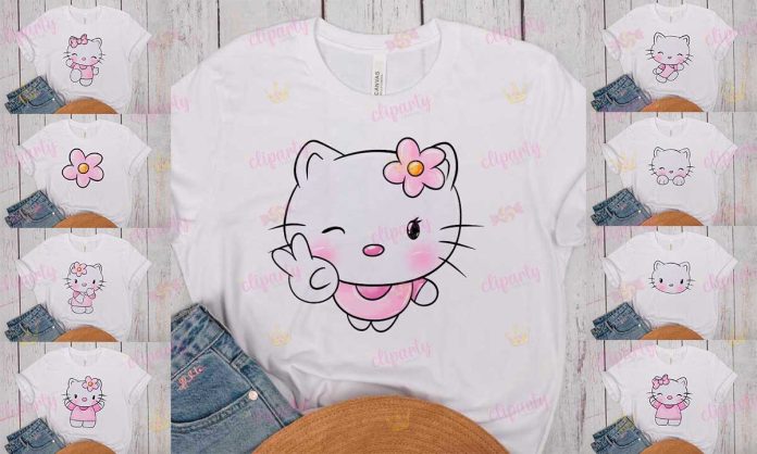 Cliparts, Caricaturas, Hello Kitty, watercolor, con Mockups