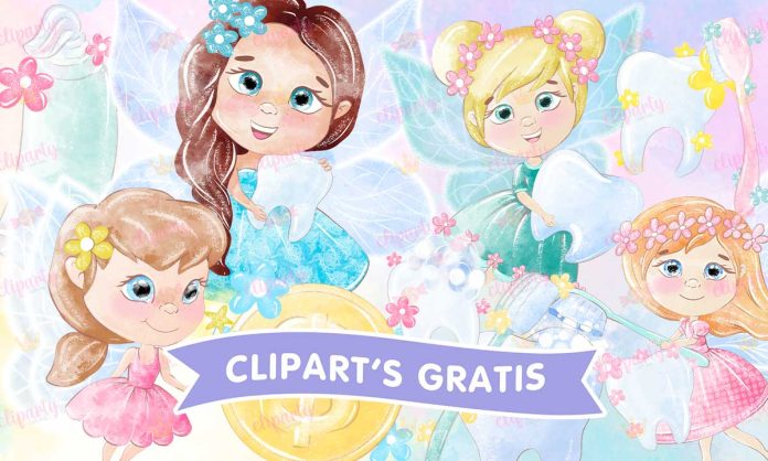 Cliparts, Hadas de los Dientes, cepillos, monedas, watercolor