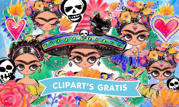 Cliparts, Frida, Objetos, floral, glitter