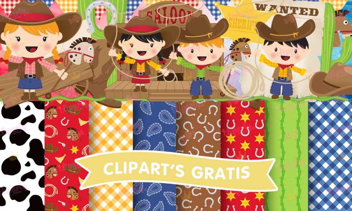 Cliparts, Infantil, cowboy, papeles