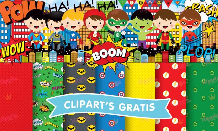 Cliparts, Superheroes, onomatopeyas, papeles