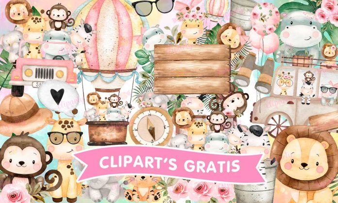 Cliparts, Safari, floral, papeles, watercolor