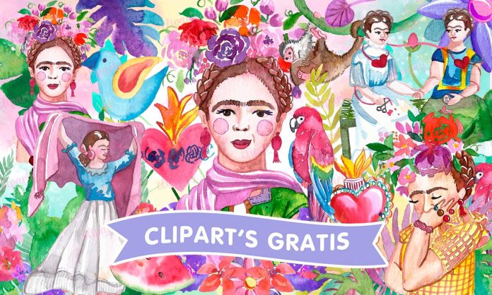 Cliparts, Frida, Mexico, floral, watercolor