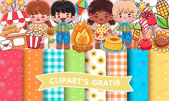 Cliparts, Fiesta en el campo, ninos, maiz, papeles