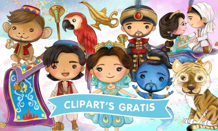 Cliparts, Peliculas, Aladin, personajes, watercolor