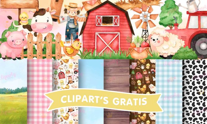 Cliparts, Animalitos, Granja, papeles, watercolor