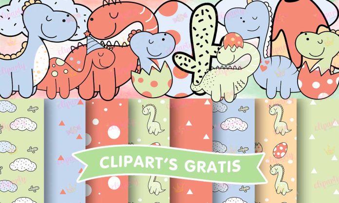 Cliparts, Dinosaurios, ninos, fiesta, papeles