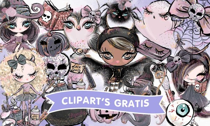 Cliparts, Halloween, ninas, fashion, floral, glitter