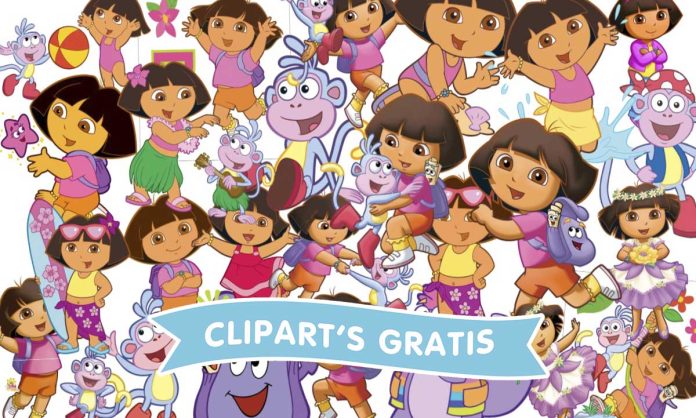 25 Cliparts, Dora La Exploradora, niña, caricatura, niños