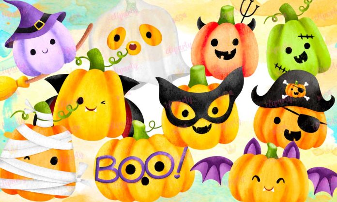 Cliparts, Halloween, Calabazas cute, watercolor